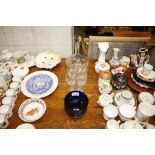 A ships decanter and seven wine glasses, Bristol b