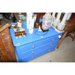 A 19th Century blue painted chest fitted two short
