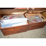 Two wooden boxes containing dolls house items and