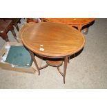 An Edwardian mahogany and inlaid oval topped two t