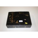 A Chinese black lacquered box decorated with birds