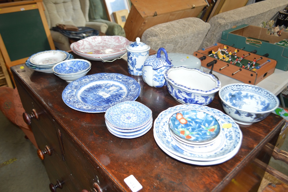 A quantity of mostly blue and white china etc