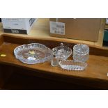 A quantity of glass dressing table items; includin