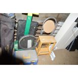 A quantity of gardening items; folding stool etc