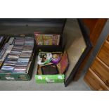 A box containing faux leather paper rack; various