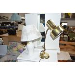 A brass columned desk lamp; and a table lamp