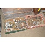 Two boxes of various door furniture etc