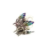 A silver Plique A Jour enamel decorated fly brooch