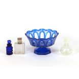 A Sabine opalescent scent bottle; a blue glass sce