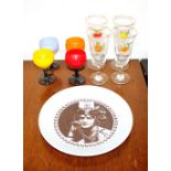 Four 1960's Britvic fruit juice glasses; four colo