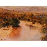 Peter Jander, landscape study with river and mount