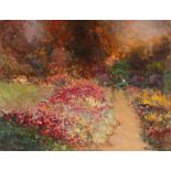 Peter Jander, colourful garden scene, signed oil o