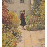 R Campbell, study of a figure in a garden, signed