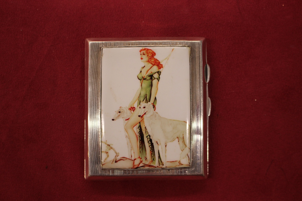 A silver cigarette case Chester 1926, the lid with - Image 4 of 5