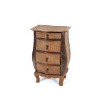 A wicker bombe shaped chest, of four graduated dra