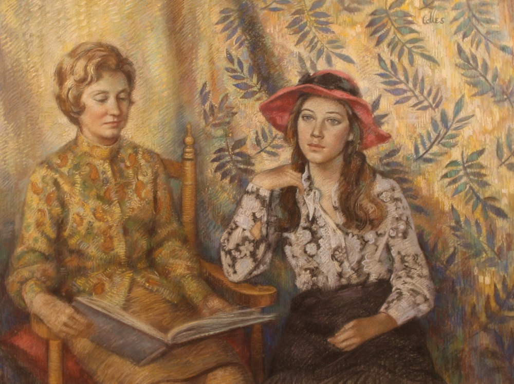 Dorothy Colles, pastel study of two seated ladies,