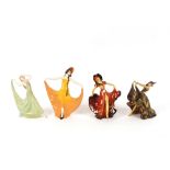 Three Wade and one Brentleigh porcelain figures of dancing Art Deco girls