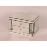 A mirrored Diamanté decorated two drawer trinket c