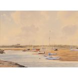 Godfrey Sayers, study of boats on a river, signed