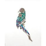 A silver Plique A Jour enamel decorated parrot bro