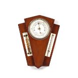 A large Art Deco walnut wall barometer thermometer