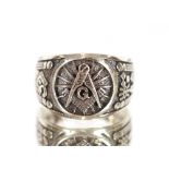 A Masonic design white metal ring