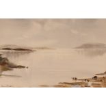 Meriel Campbell, lake study, signed watercolour da