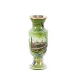 A decorative late 19th Century glass and white metal baluster vase decorated with a central scene of