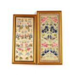 A pair of Chinese silk embroidered panels depictin