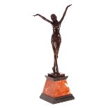 An Art Deco design bronze figure of a semi-naked d