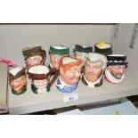 Nine miniature Royal Doulton character jugs