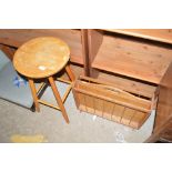 A wooden magazine rack; and a stool