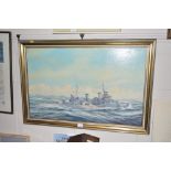 Geoff Shaw, oil on board study depicting HMS Sheff