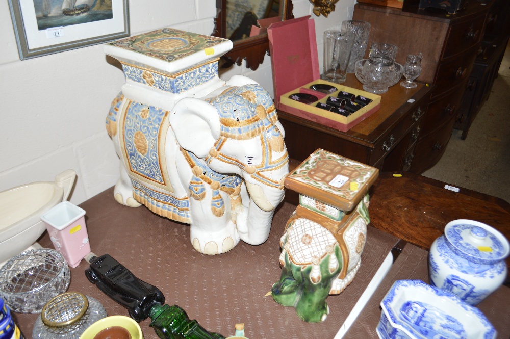 Two pottery elephant jardinière stands (the smalle