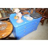 A Victorian blue painted pine chest fitted two sho