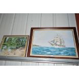 A modern oil on canvas study of a sailing ship; an