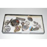 A tray of silver and white metal jewellery to incl