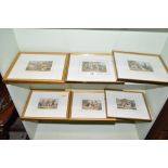 A set of six gilt framed coloured prints each depi