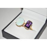 A yellow metal opal set ring; and an 18ct gold ame