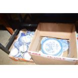 Two boxes of various blue and white china