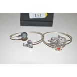 Two silver and hardstone set bangles