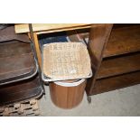 A linen basket; a picnic basket; two trays etc.