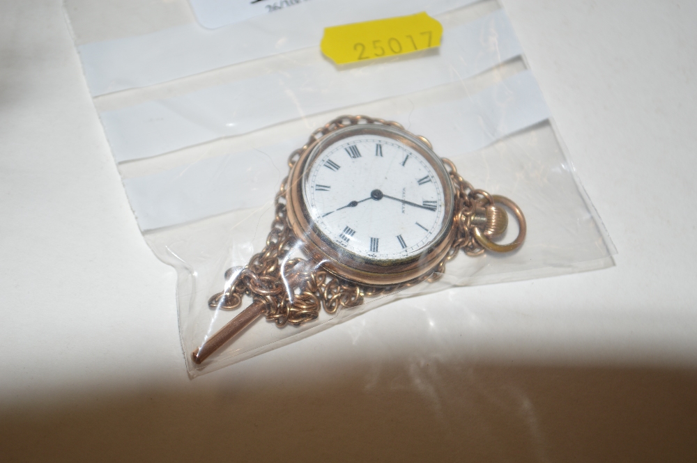 A Waltham gold plated fob watch with chain