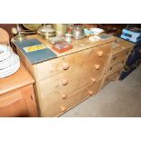 A Victorian stripped pine chest fitted two short o