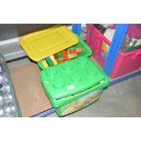 Two plastic boxes and contents of Lego Duplo