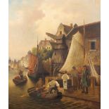 19th Century school, a pair of studies depicting fisherfolk on the quayside and bringing in the