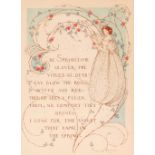 D Fitchew, pair of Art Nouveau style watercolours depicting ladies and foliate scrolls with poems,