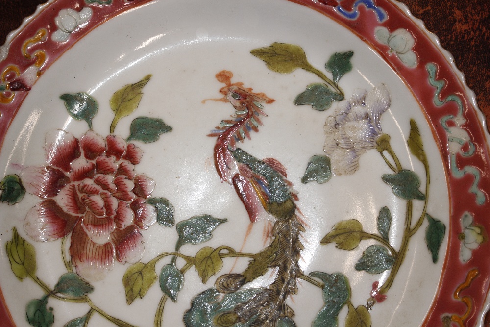 A Satsuma plate, decorated central mystical figures in a forest - some damage; a Canton plate - Image 3 of 21