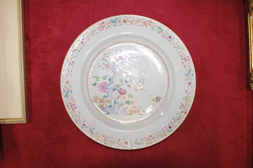 An 18th Century Chinese famille rose dish, with fighting cock decoration, 35cm dia. - Image 2 of 20