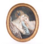 19th Century school, study of two young girls, unsigned pastel on velum, oval 52.5cm x 41.5cm,